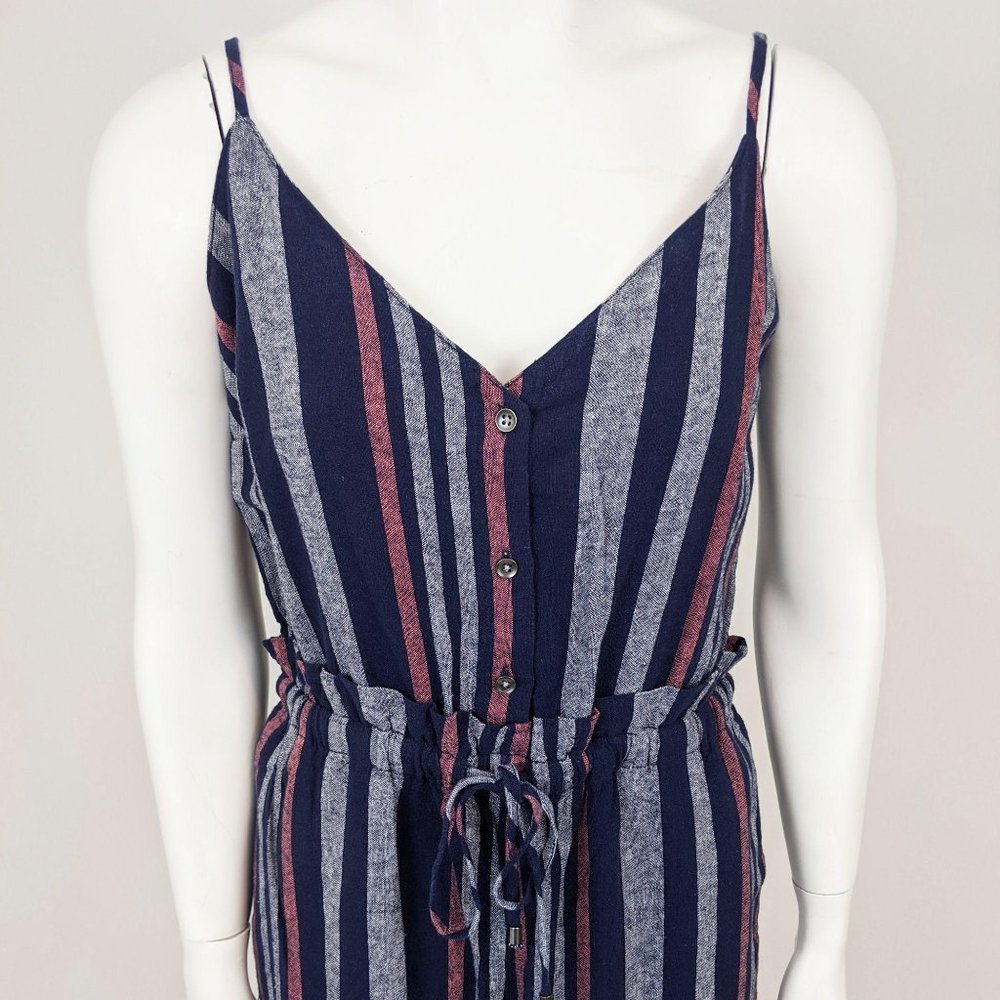 Splendid Linen Striped Jumpsuit NEW M Navy Pink NWT - Picture 2 of 12
